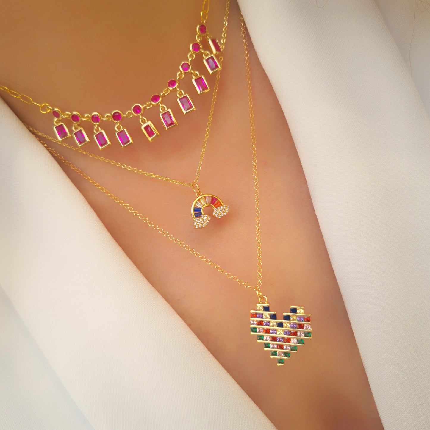 Rainbow zirconia Heart necklace