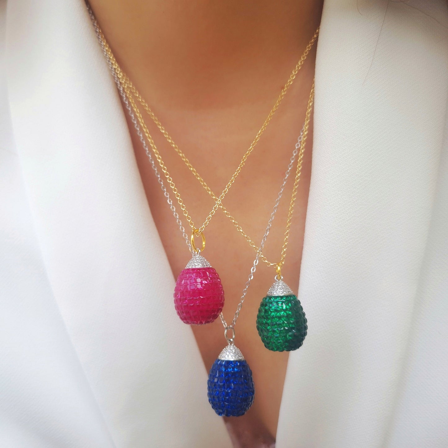 "Faberge eggs" silver necklace