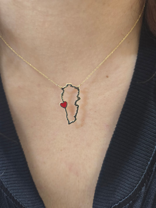18K gold Lebanon map necklace with heart – elegant patriotic jewelry