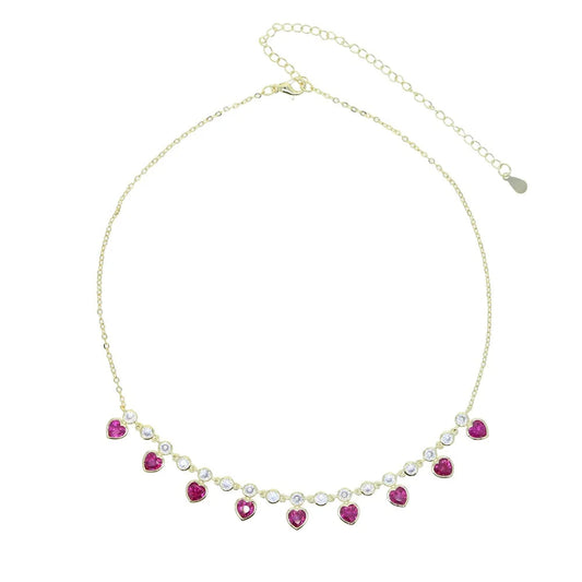 Hearts of gold Magenta Necklace