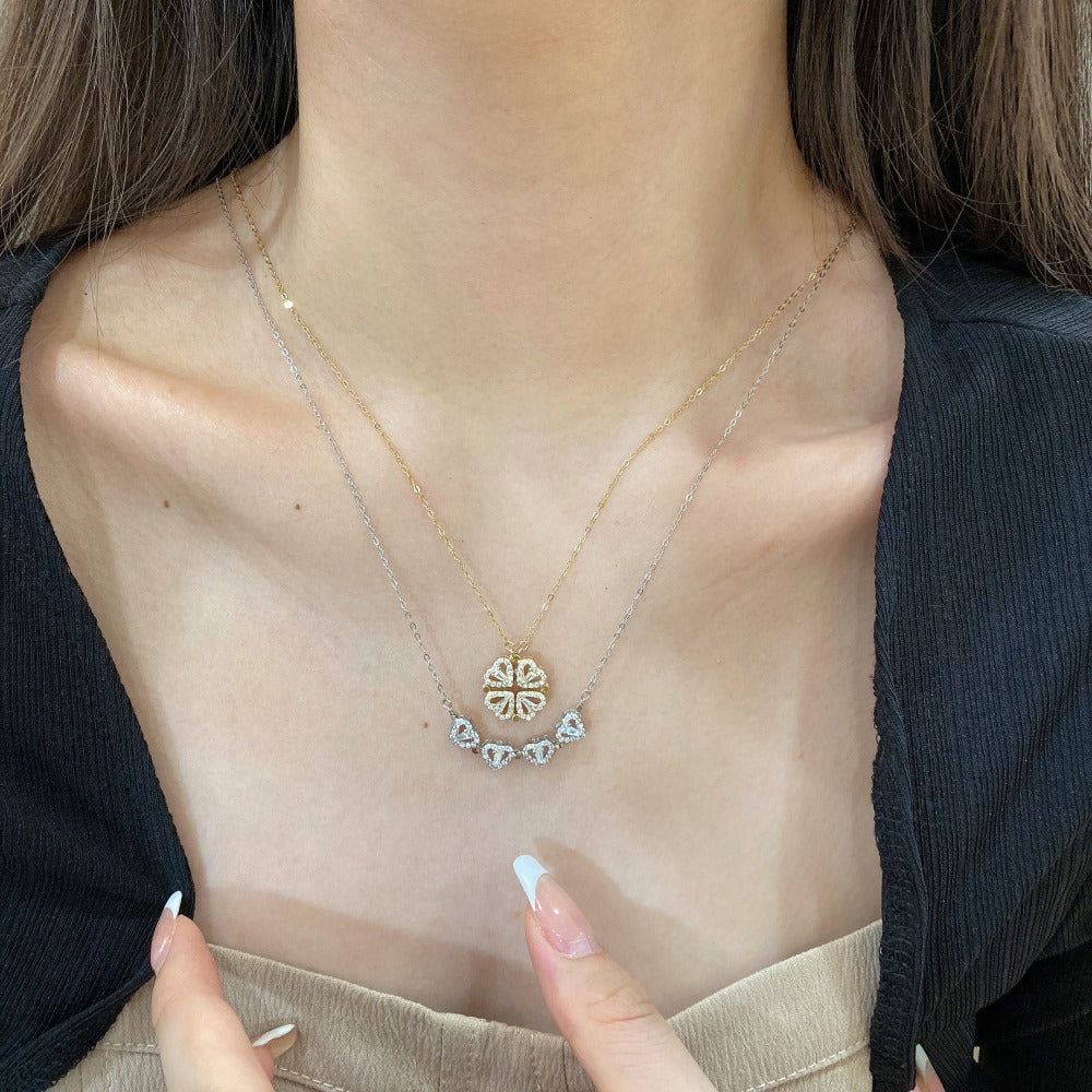 MiniLux Silver four hearts necklace