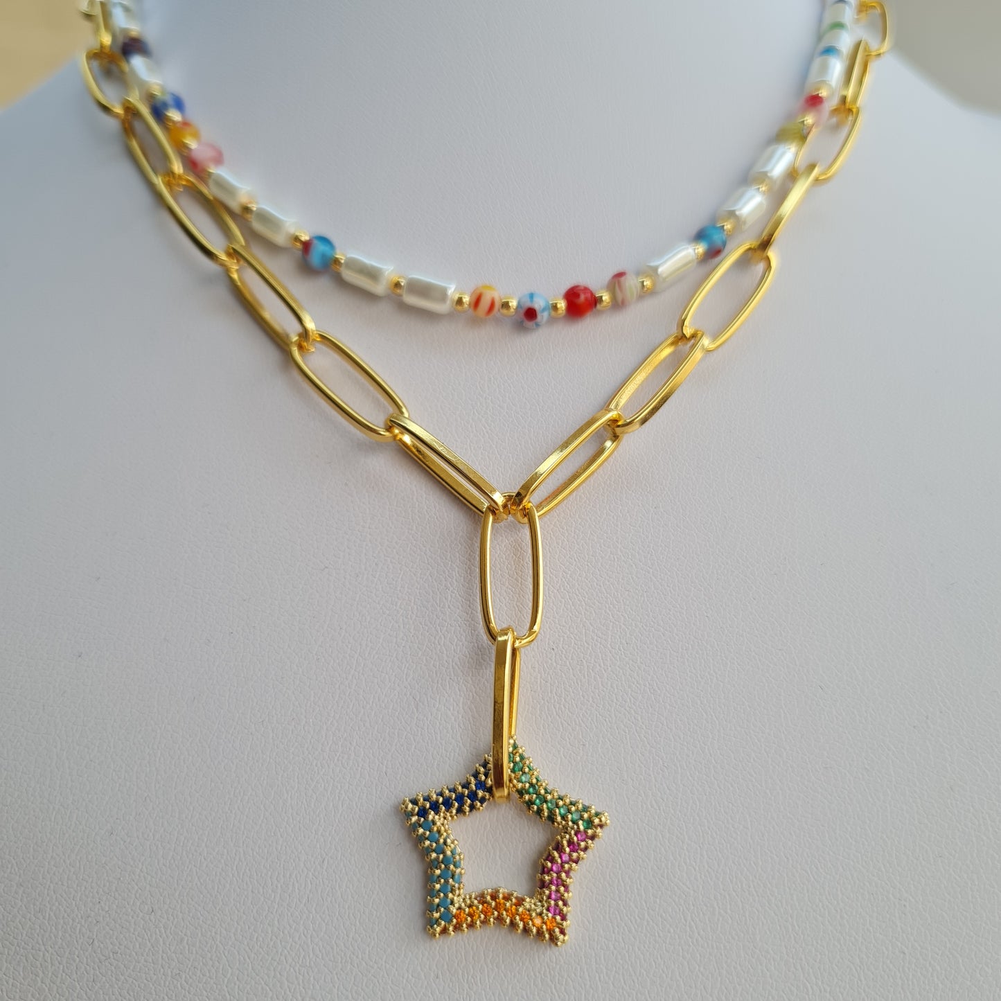 " Rainbow Star" necklace 18K GP