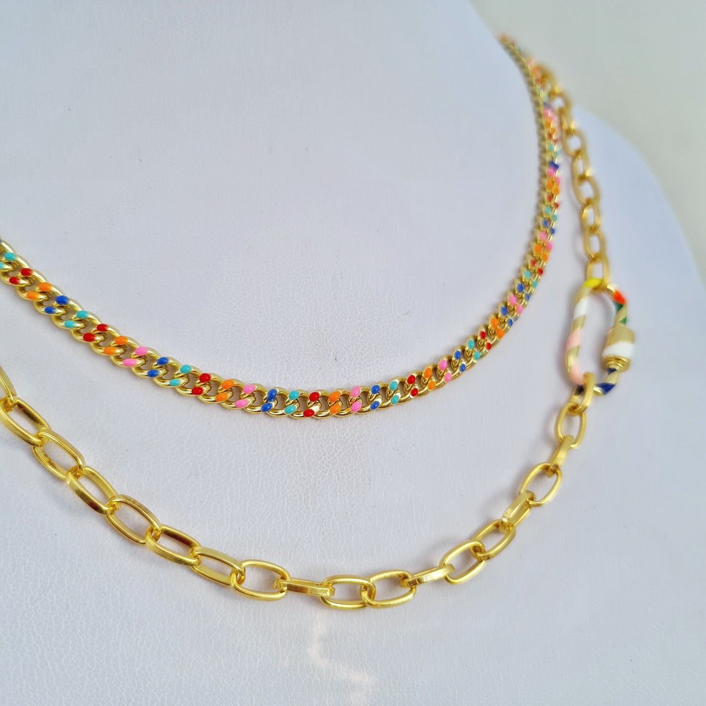 Rainbow oval Carabiner Necklace