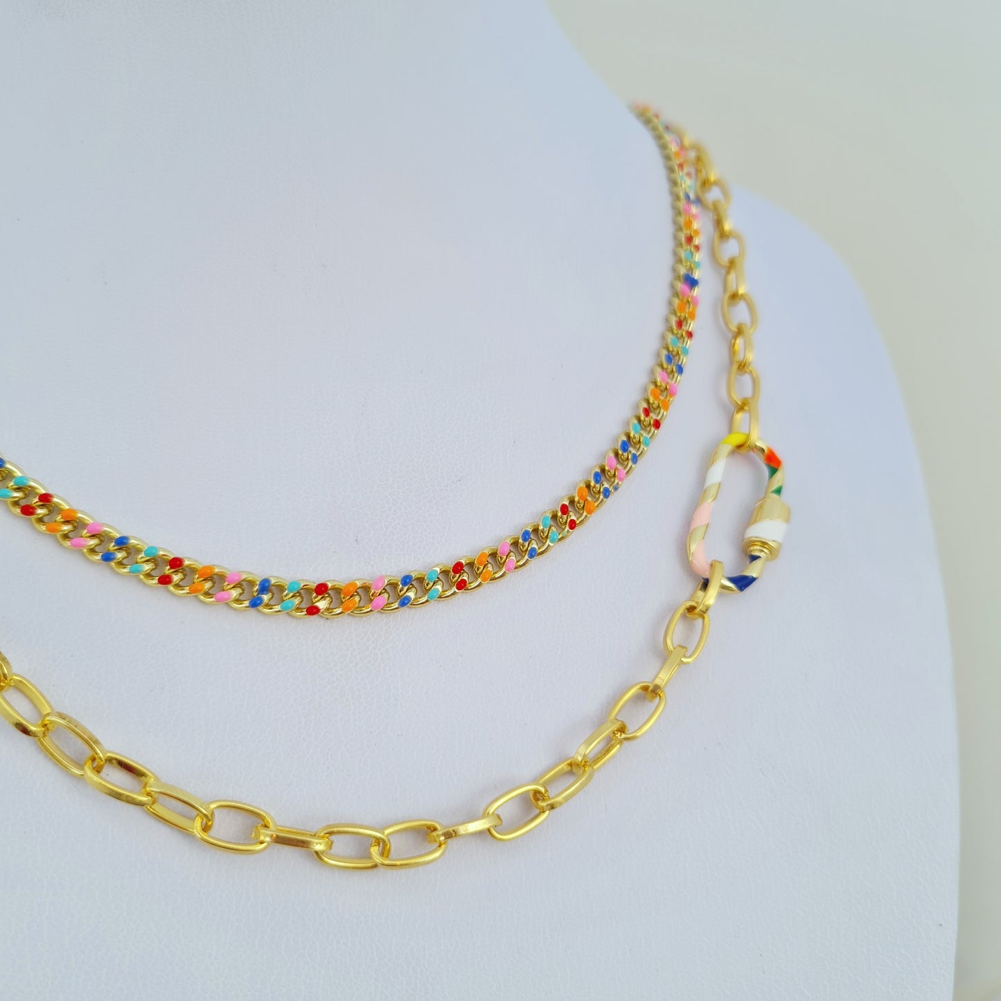 Rainbow oval Carabiner Necklace