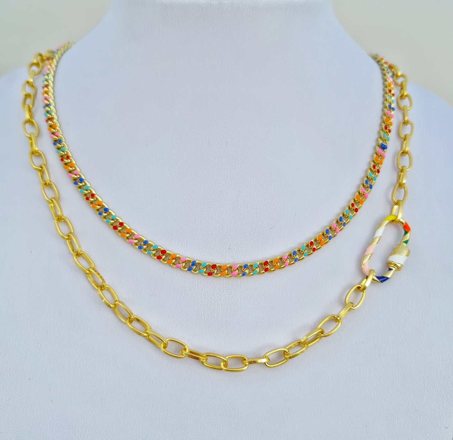 Rainbow oval Carabiner Necklace