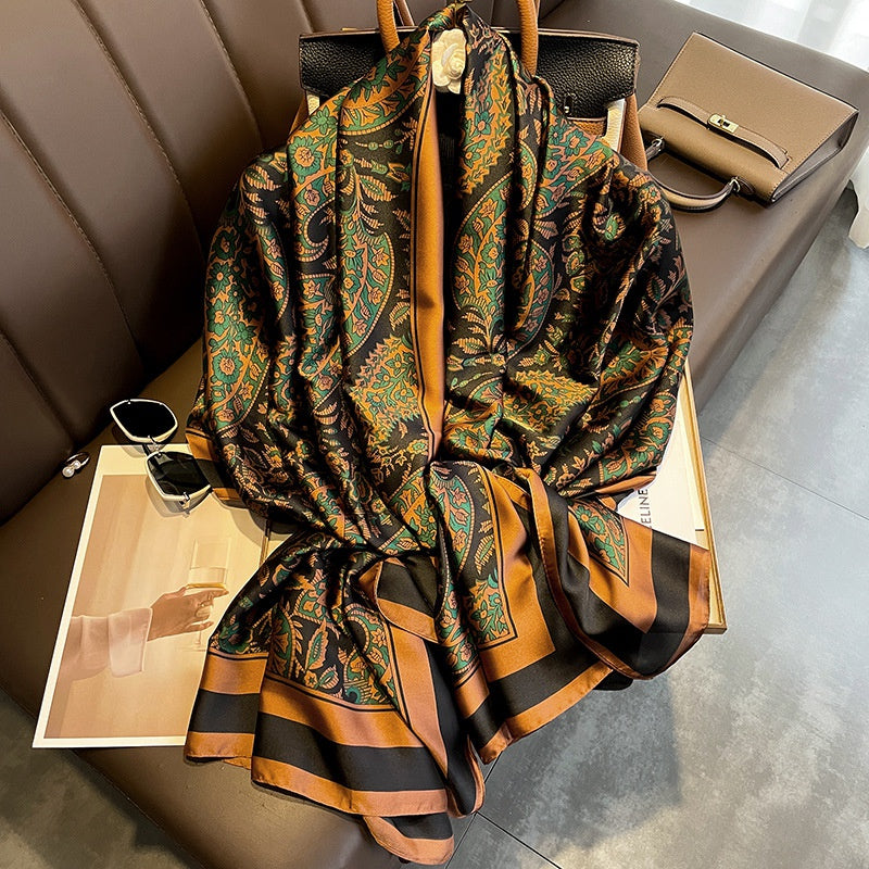 Spring Green Cashew Flower print silk scarf