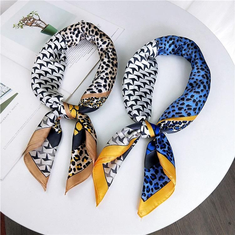Dark Blue White leopard silk scarf