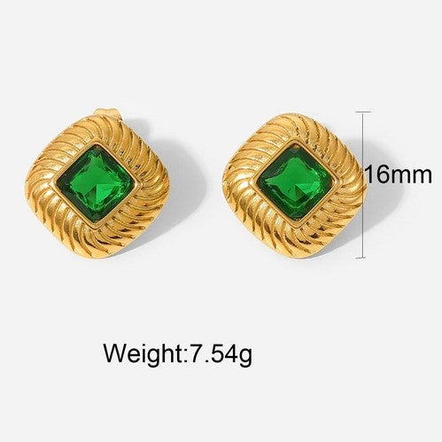 Vintage/retro zirconia earrings - green