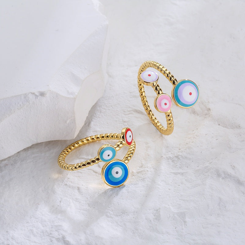 Enamel evil eye ring