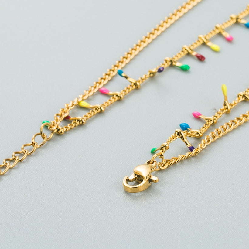 Double layer multicolor match necklace