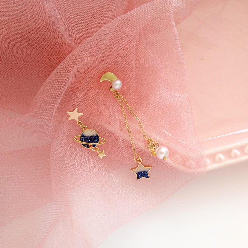 Star Earth Drop Asymmetric Earrings