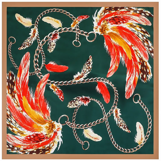 Carriage Chain Animal Feather Large Square Scarf
