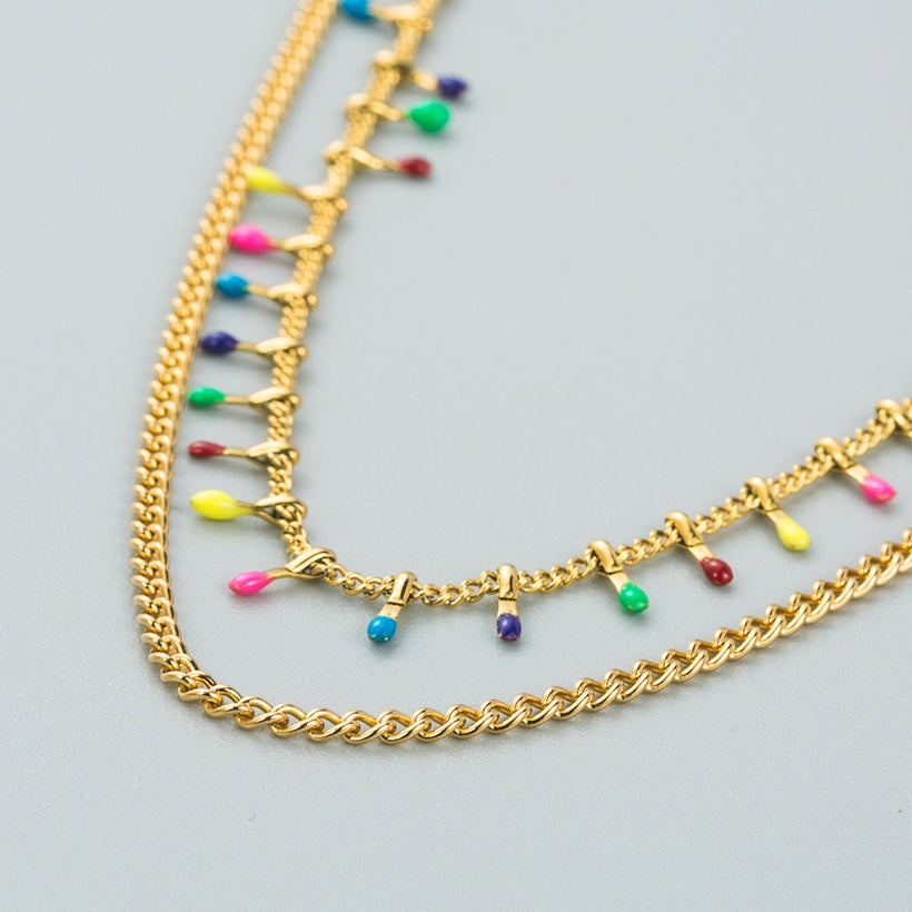 Double layer multicolor match necklace