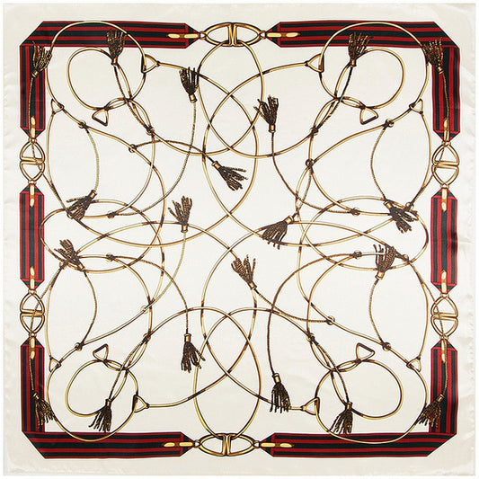 Rope Chain Print Silk Large Square Scarf - Beige