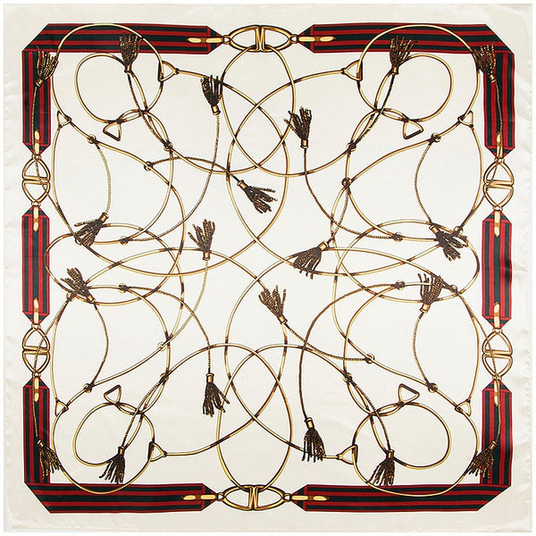 Rope Chain Print Silk Large Square Scarf - Beige