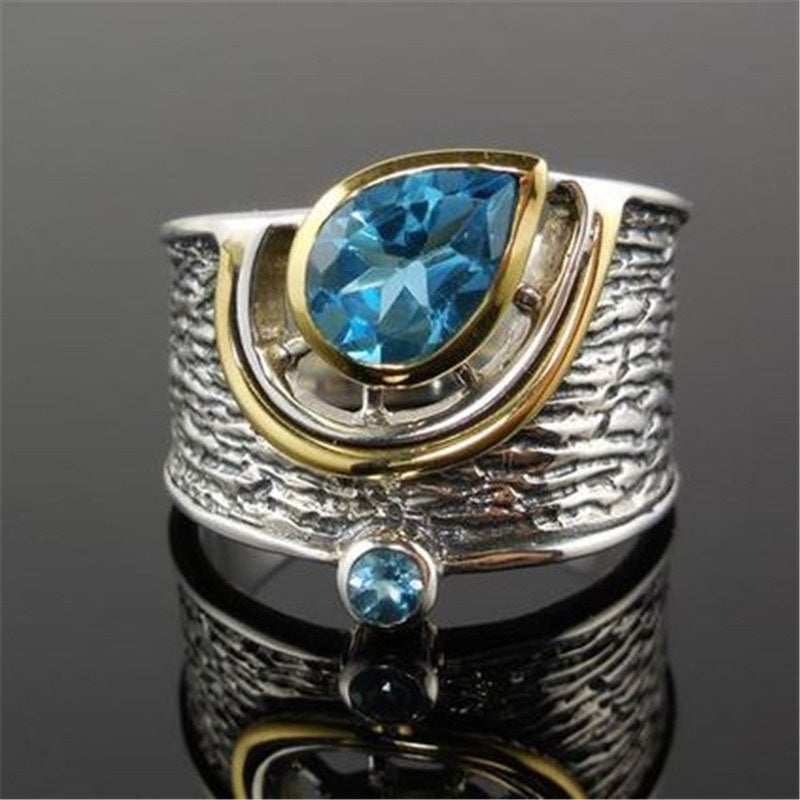 Blue water drop Zirconia Ring