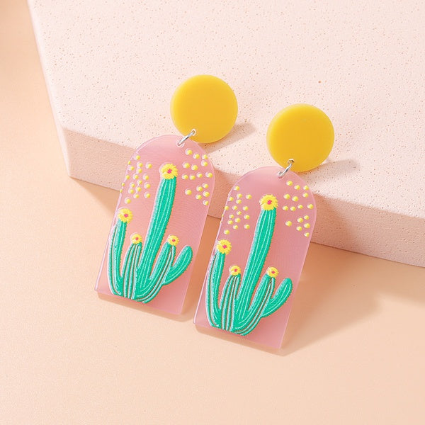 Cactus pink Acrylic drop earrings