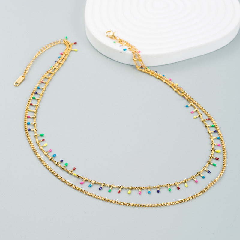 Double layer multicolor match necklace