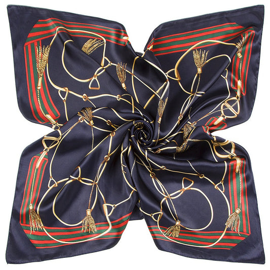 Rope Chain Print Silk Large Square Scarf - black