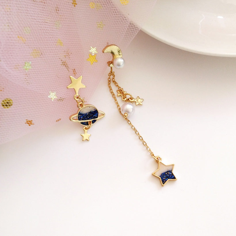 Star Earth Drop Asymmetric Earrings