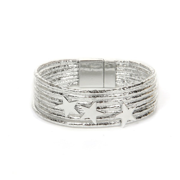 Stars Leather Bracelet - Silver