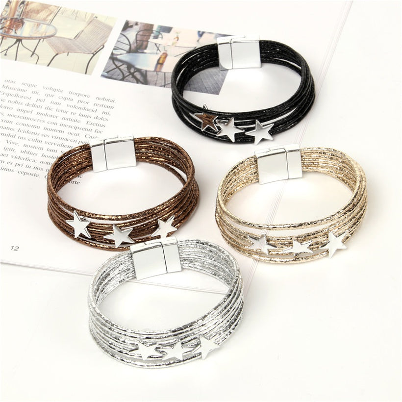 Stars Leather Bracelet - Black