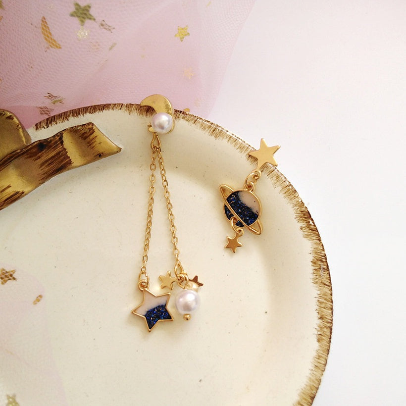 Star Earth Drop Asymmetric Earrings