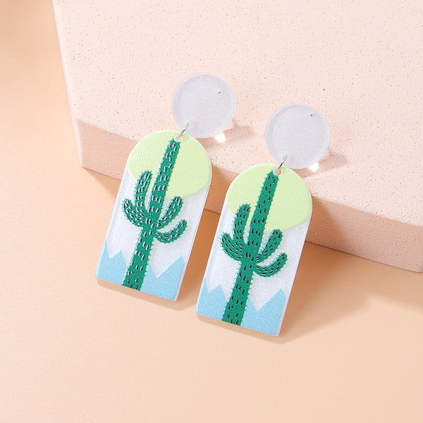 Cactus green Acrylic drop earrings