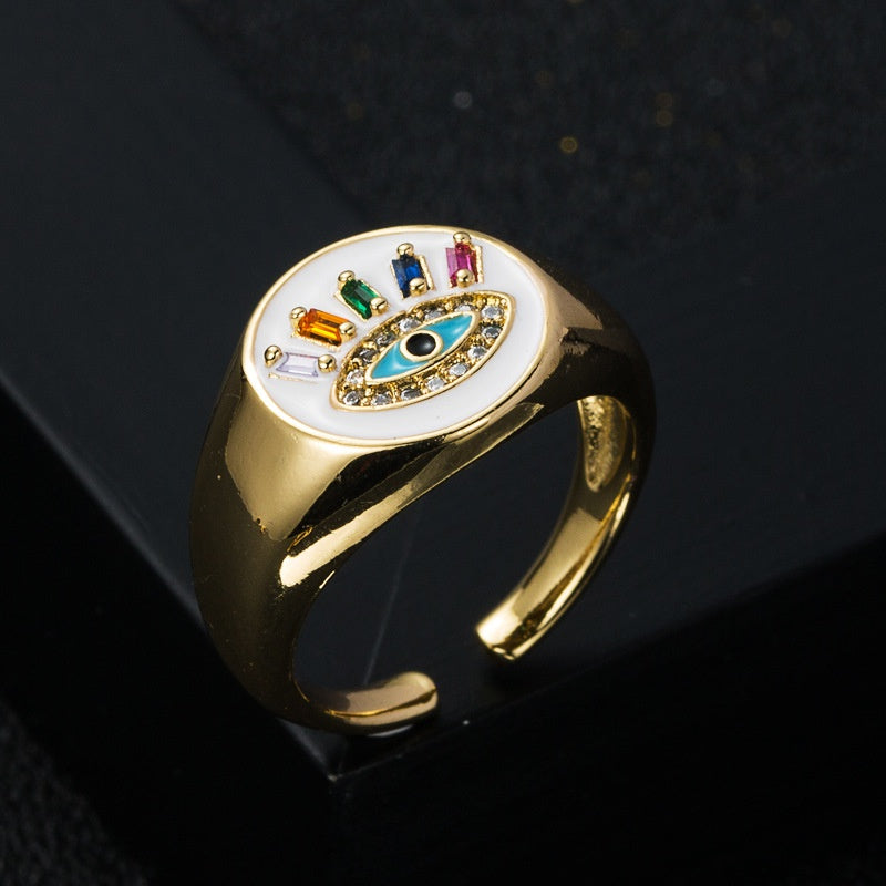 Enamel zirconia evil eye ring