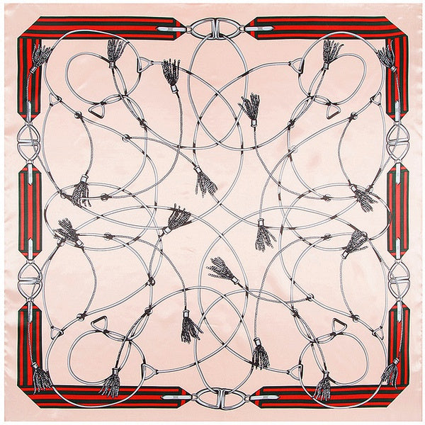 Rope Chain Print Silk Large Square Scarf - pink