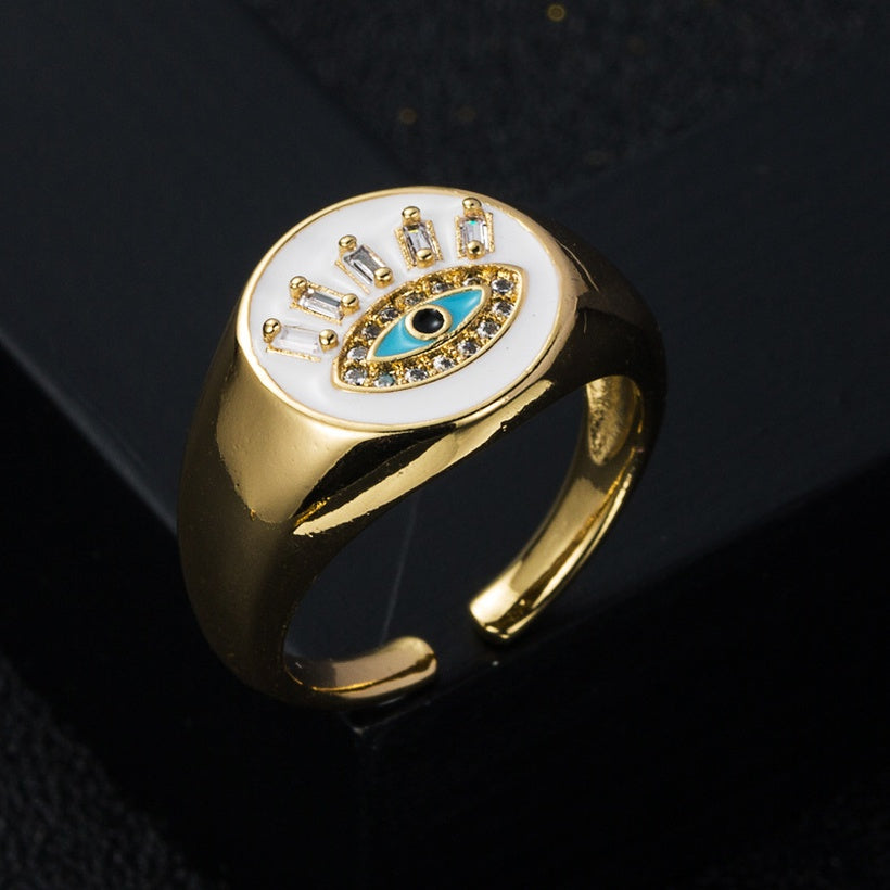 Enamel zirconia evil eye ring
