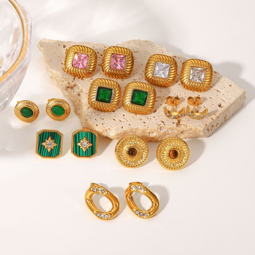 Vintage/retro zirconia earrings - green