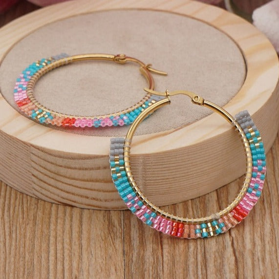 Miyuki Handmade Bohemian Rainbow Hoops Earrings