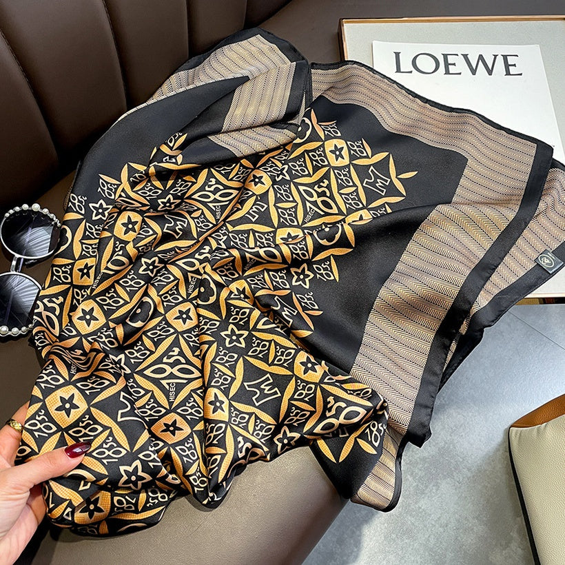 Black Gold And Copper Coins Print silk scarf