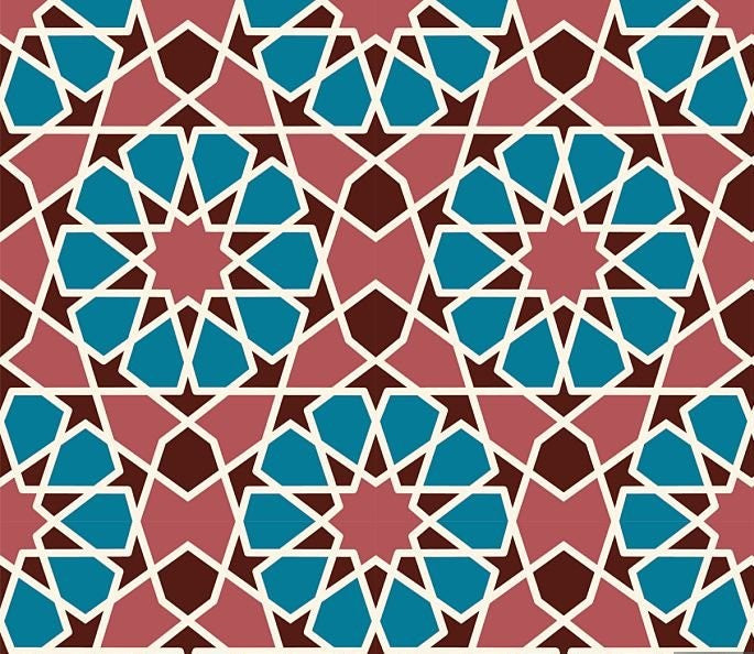 “Handcrafted gold-plated enamel earrings and rings inspired by Arabesque architecture by Miniz Jewelry Boutique.