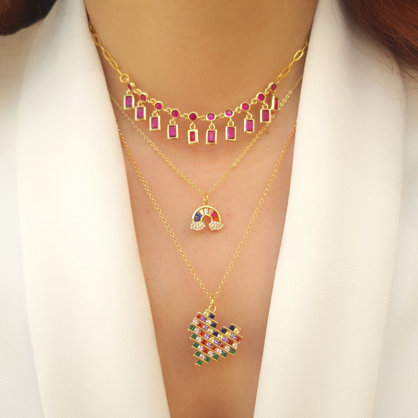Rainbow zirconia Heart necklace