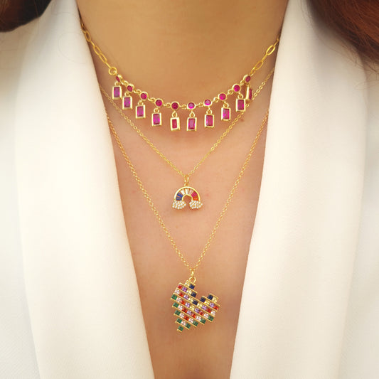 MiniLux Rainbow zirconia Heart necklace
