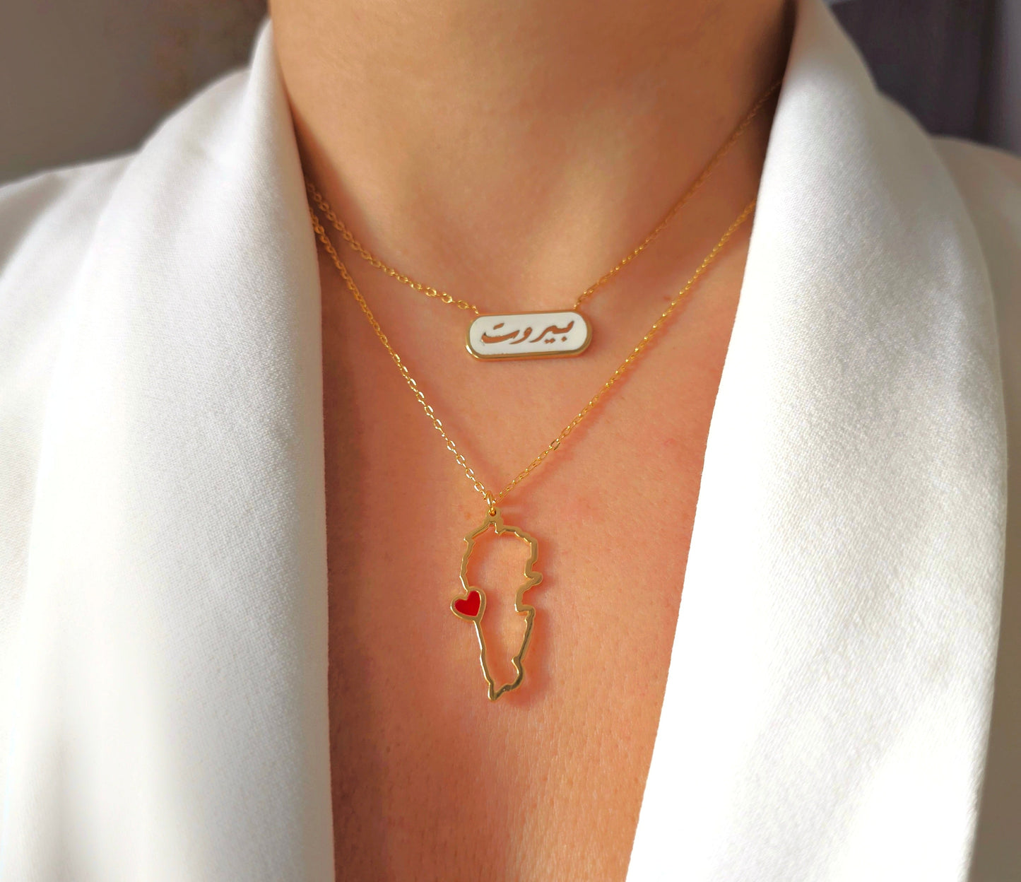 Lebanon map necklace with heart