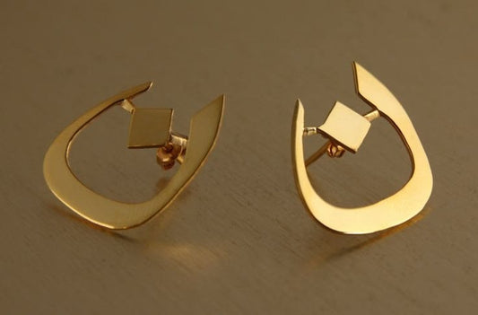 Initial Arabic calligraphy stud earrings