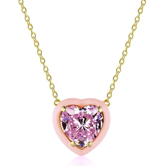 Lawra Silver enamel necklace Pink