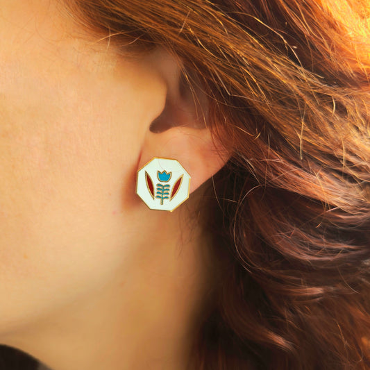 Enamel Coffe cup Gold plated earrings  حلق فنجان قهوة عربي مطلي ذهب with enamel