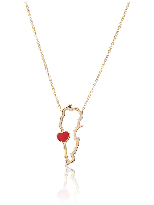 18k gold Lebanon map necklace with heart