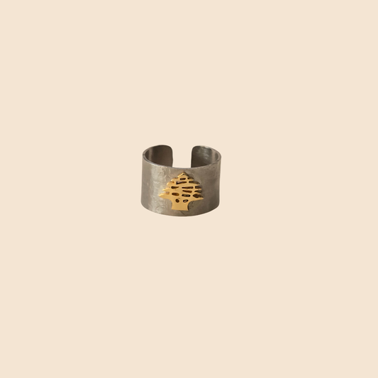 Embossed Lebanon Cedar Adjustable Ring