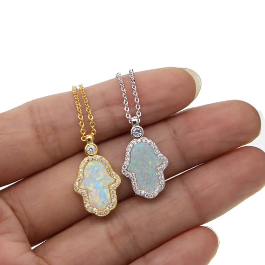 MiniLux Opal Hamsa necklace