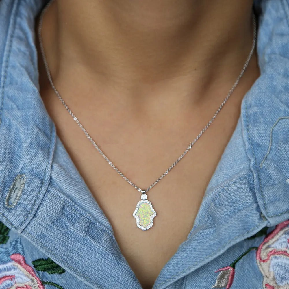 Opal Hamsa necklace