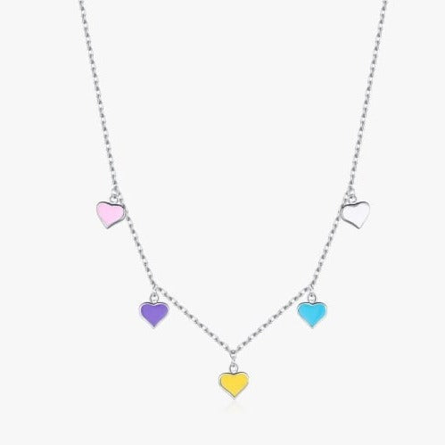 MiniLux Enamel solid Gold-plated hearts necklace