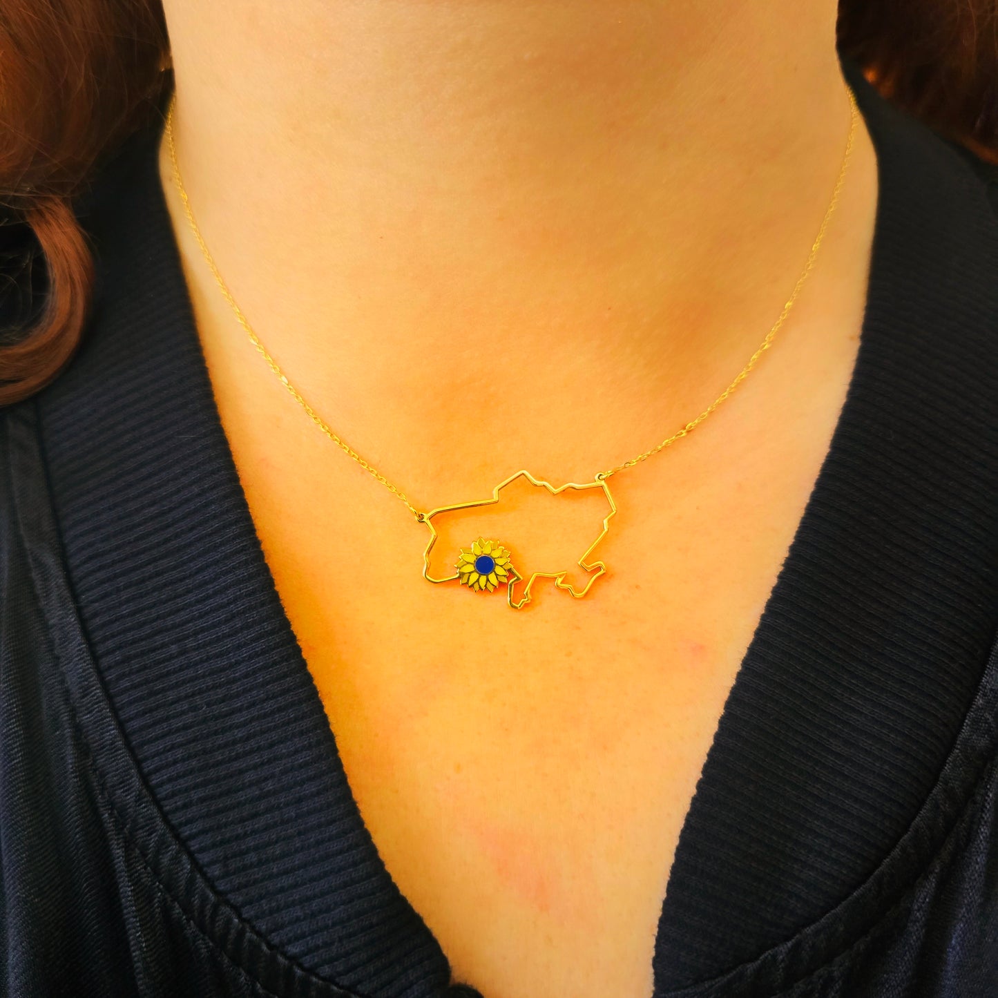Ukranian map necklace 18k gold