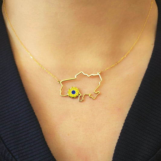 Ukranian map necklace 18k gold