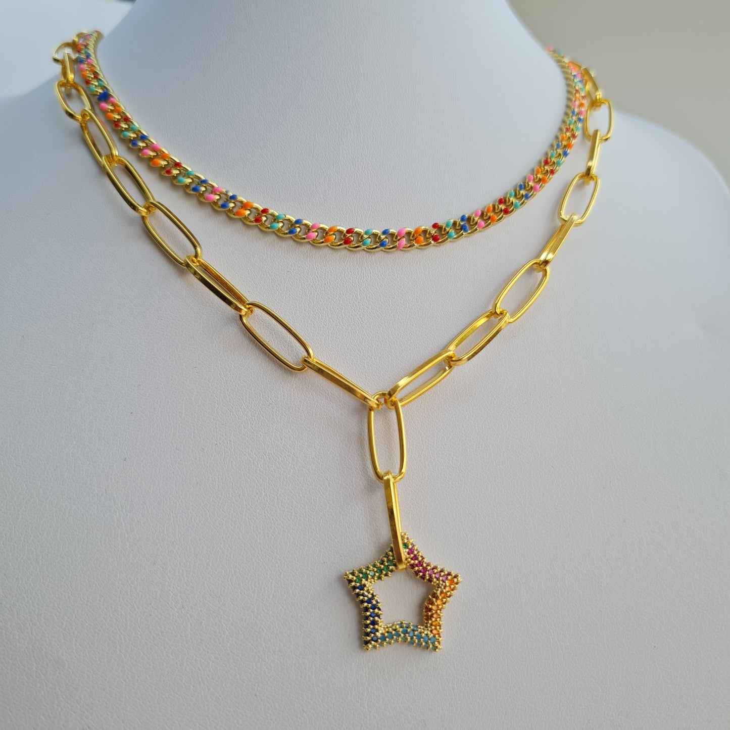 " Rainbow Star" necklace 18K GP