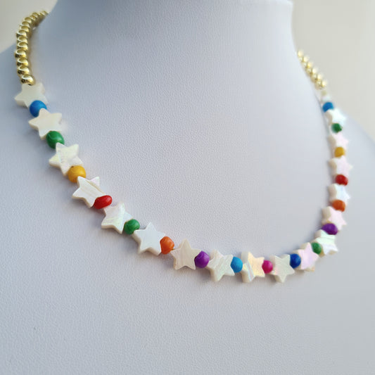 Rainbow stars shell Choker Necklace